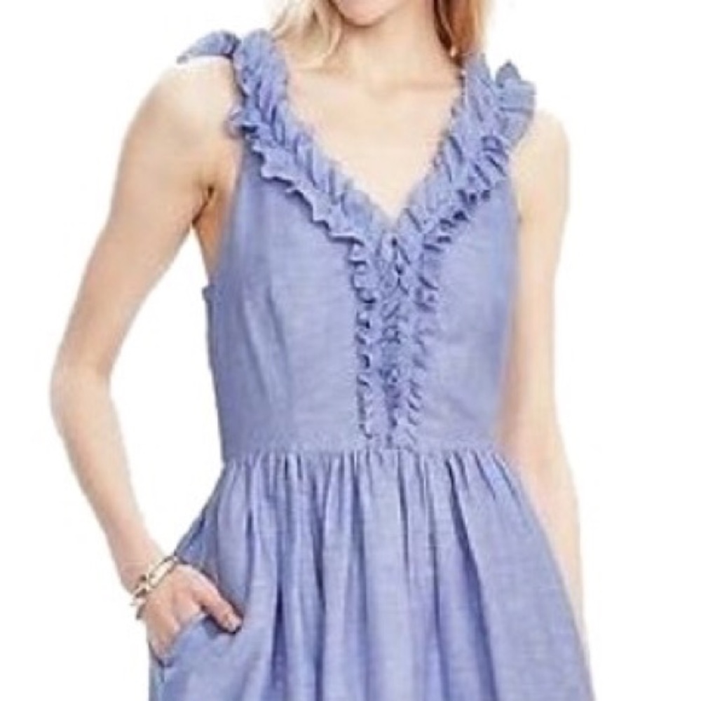 Blue New Linen Ruffle Dress
